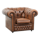 Brown cowhide leather chesterfield armchair  in English style on wheels
