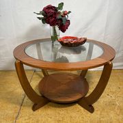 Mid-Century Retro Vintage Teak & Glass Round Coffee Table by Stonehill 1960