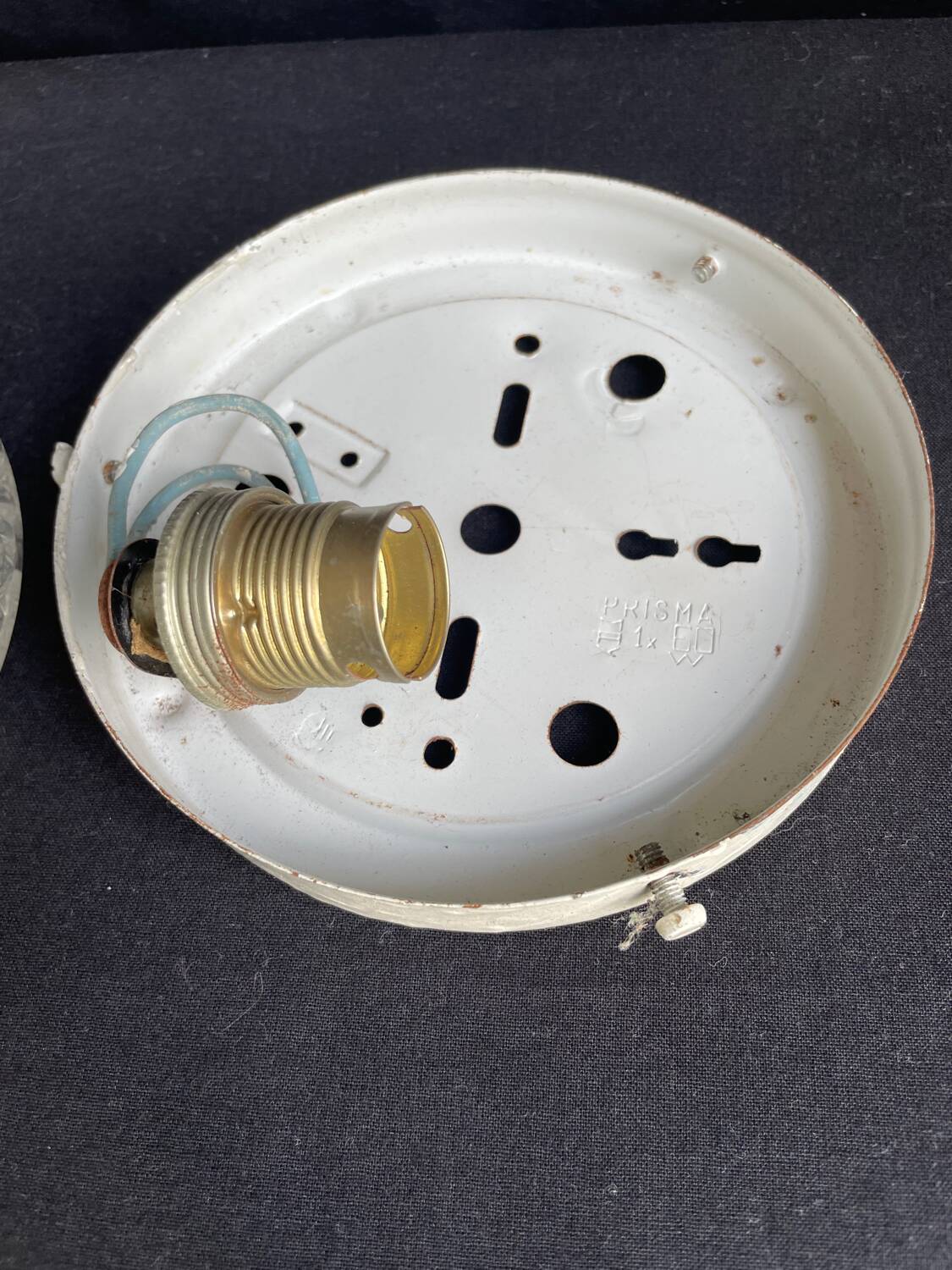 Old vintage round molded glass wall light