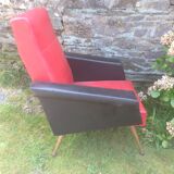 Vintage rockabilly chair in red skai and black metal feet