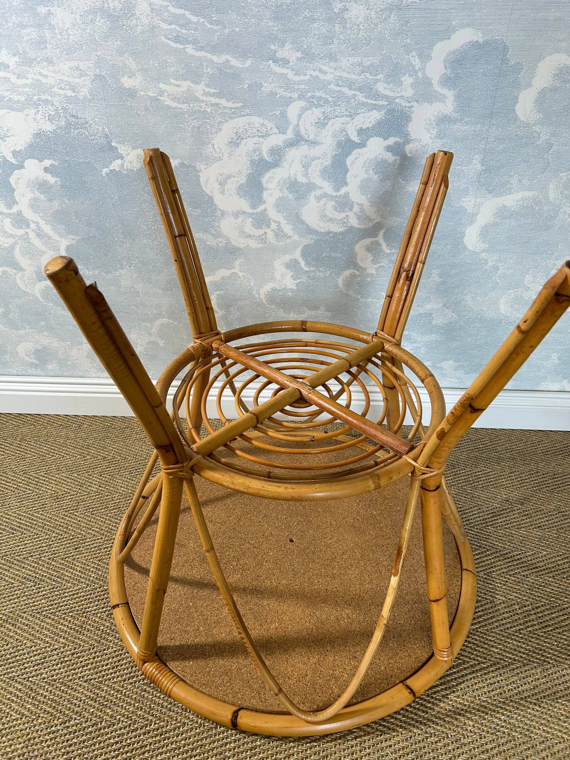 Bamboo and wicker table in the style of Dal Vera / Franco Albini, Italy, 1960s.