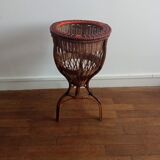 Cache pot in rattan and vintage scoubidou