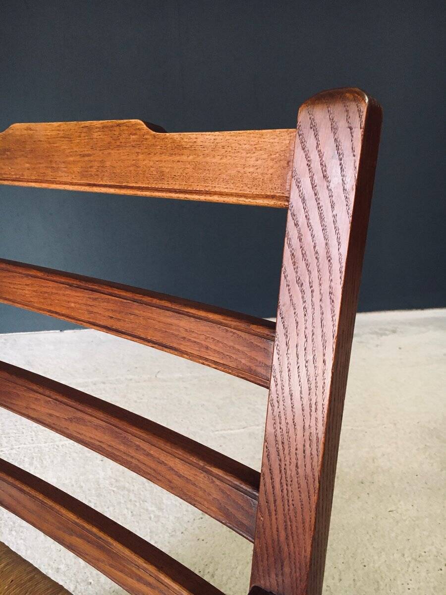 Rustic Oak & Rush Armchair, France, 1930s