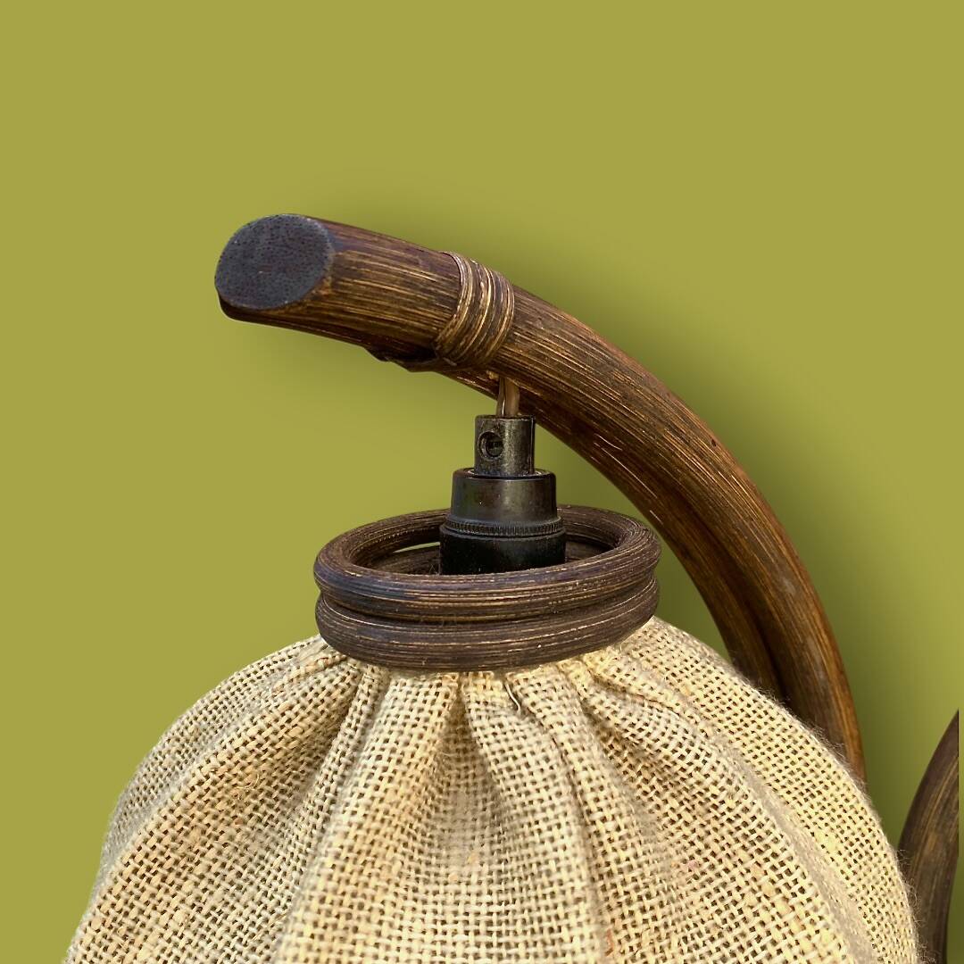 Pair of bamboo and jute bedside lamps, 1970s