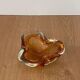 Vintage amber art glass ashtray in Murano style, sculptural free-form hand-blown bowl, glass catchall, Mid-Century Italy.