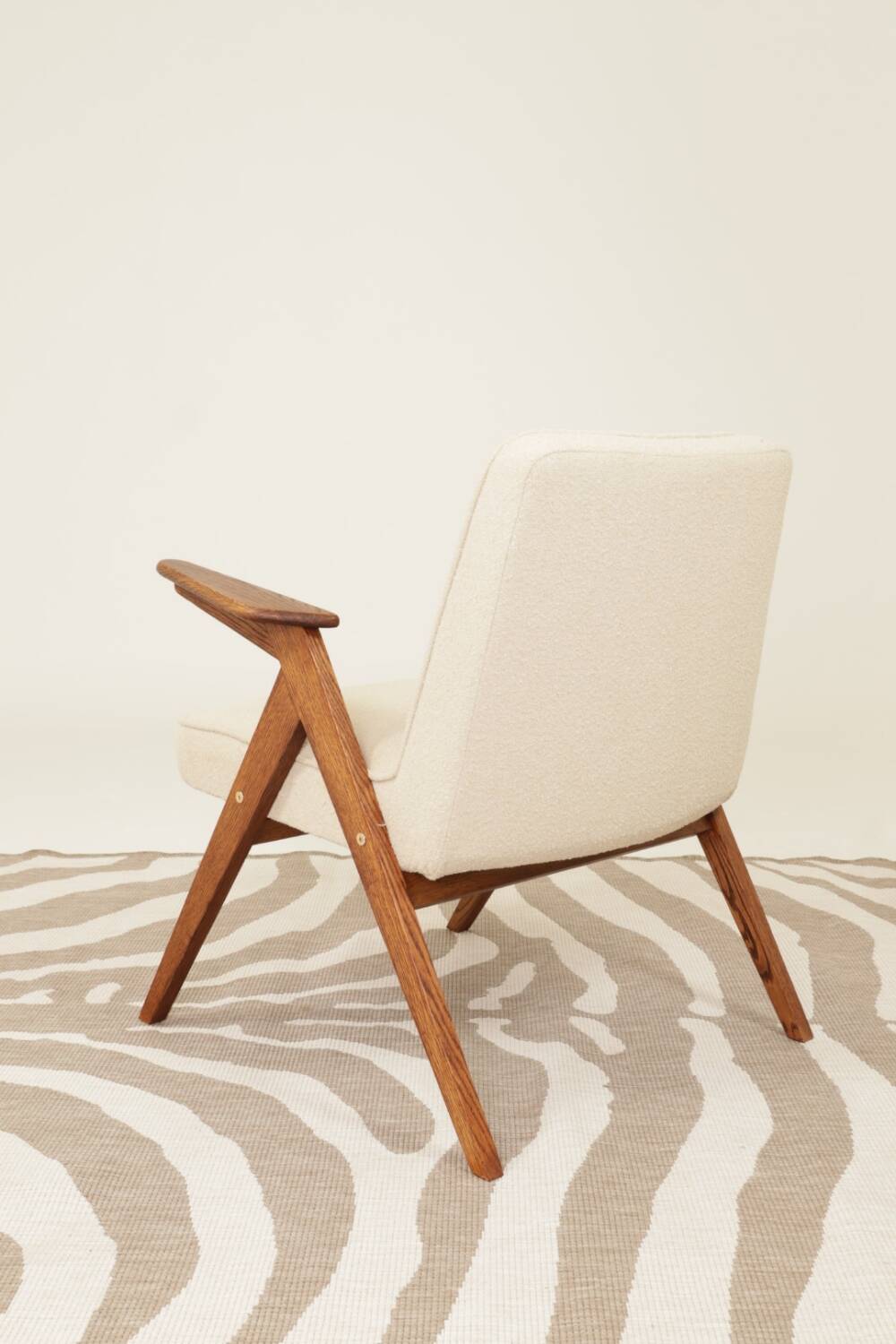 Scandinavian beige boucle armchair modern design rustic oak