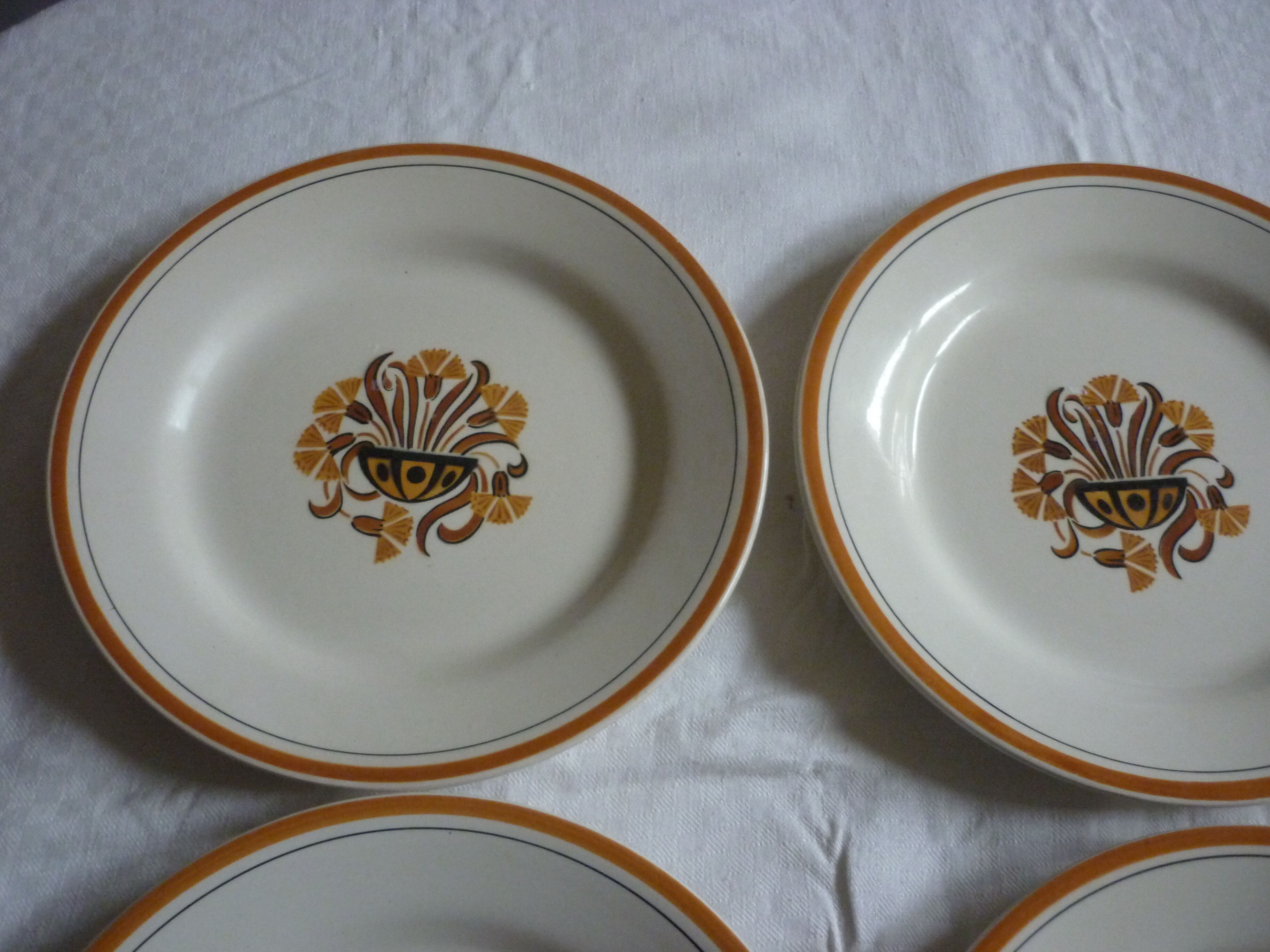 6 plates flat vintage creil montereau eyelets orange