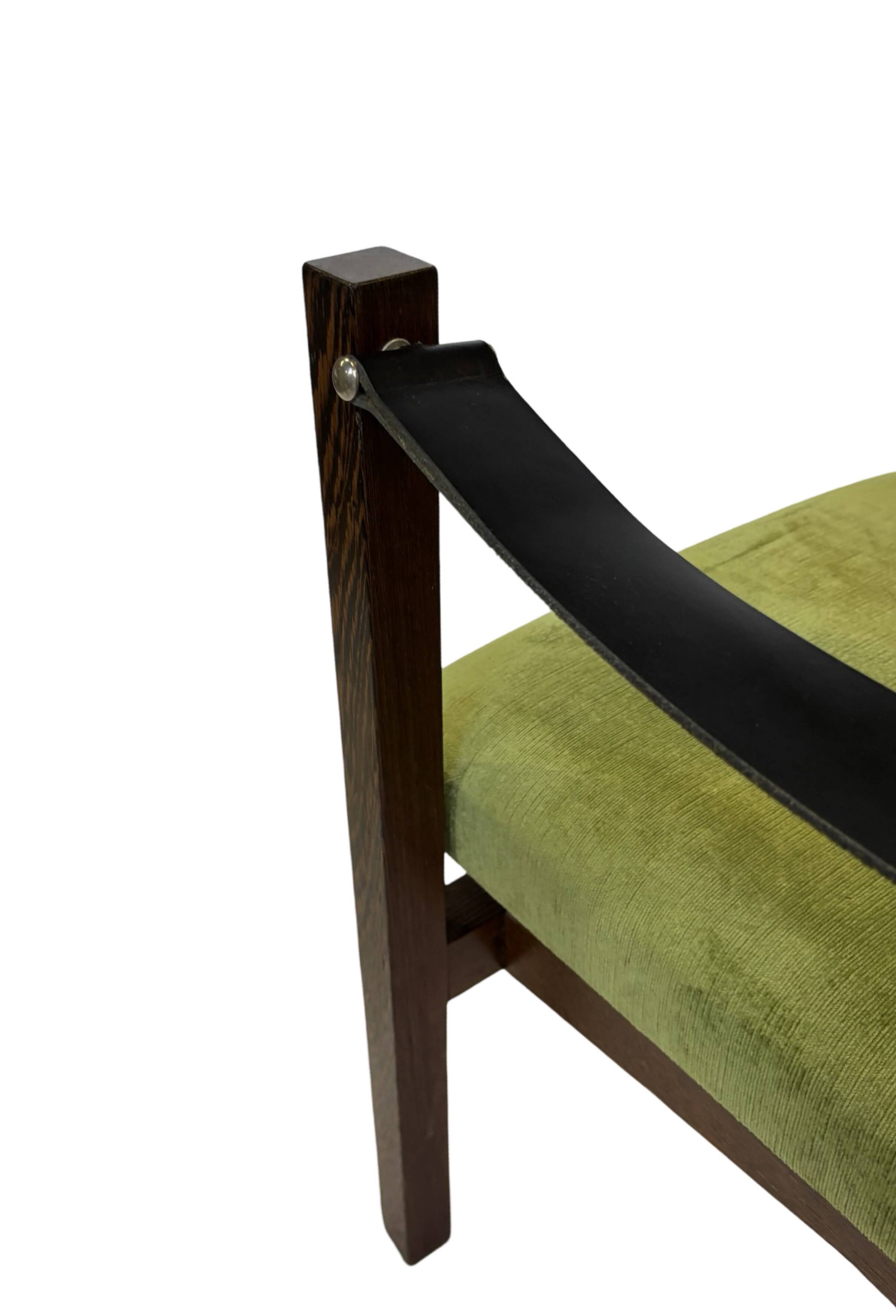 Vintage armchair solid wenge design 60s leather armrests design