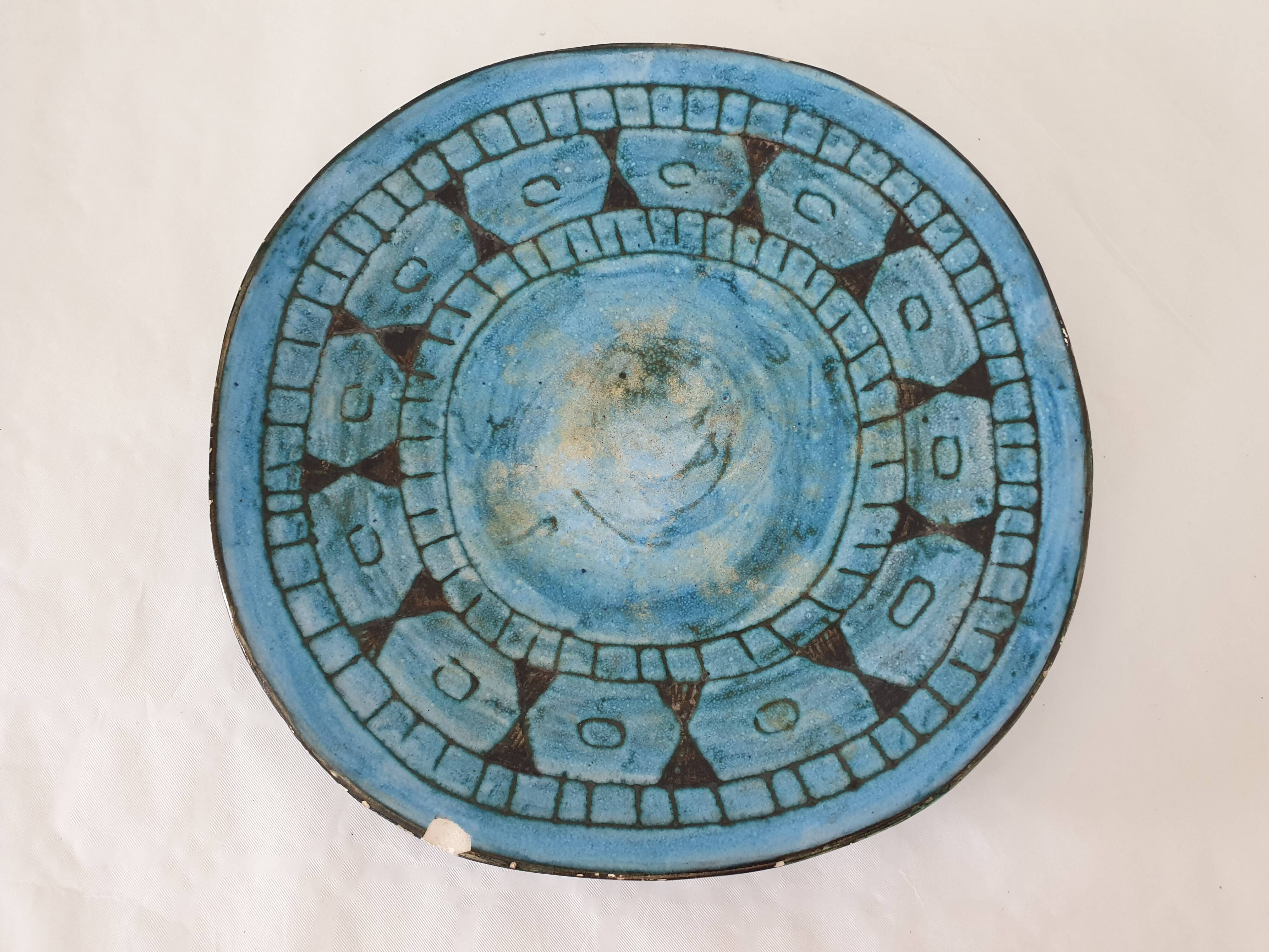 Vintage ceramic plate 60's 70's - Signed A. Maunier (Vallauris) 29cm