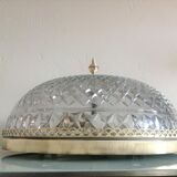 Round ceiling lamp in structured glass art deco style 30s-40s