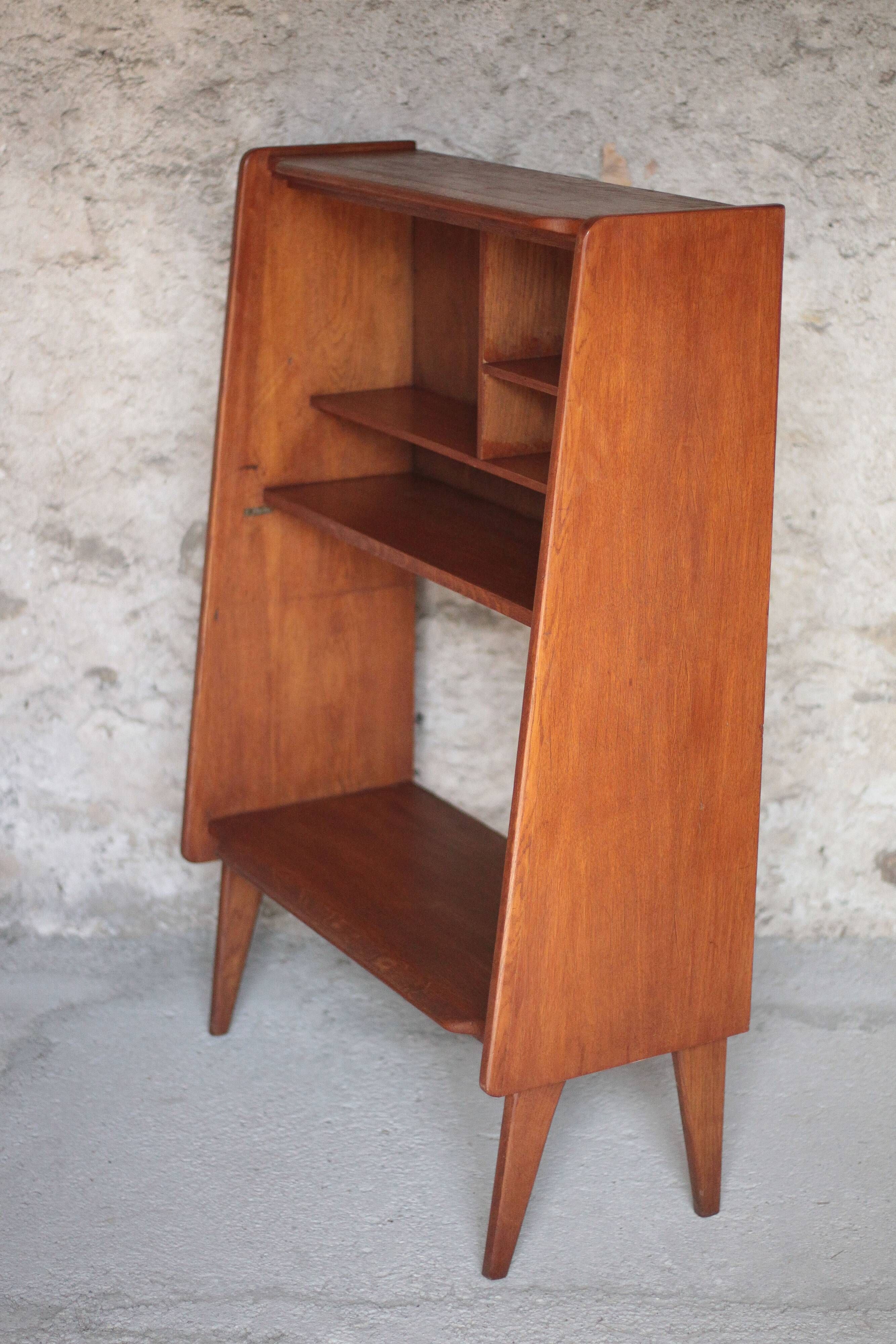 Vintage wooden furniture, Roger Landault shelf for ABC, 1950s.