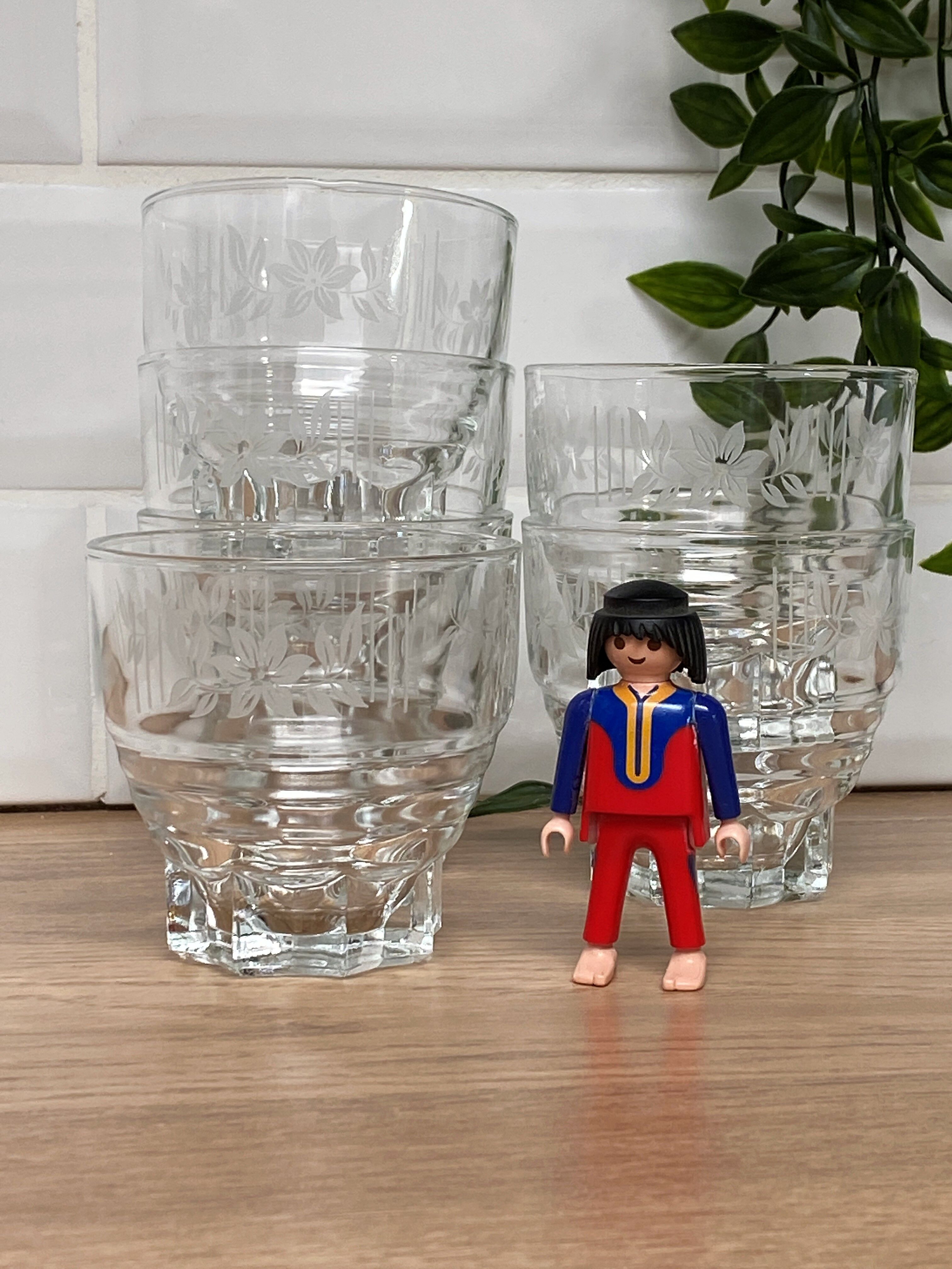 6 verres à eau vintage sérigraphiés