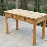 Renovated Parisian desk in raw solid wood with 2 drawers