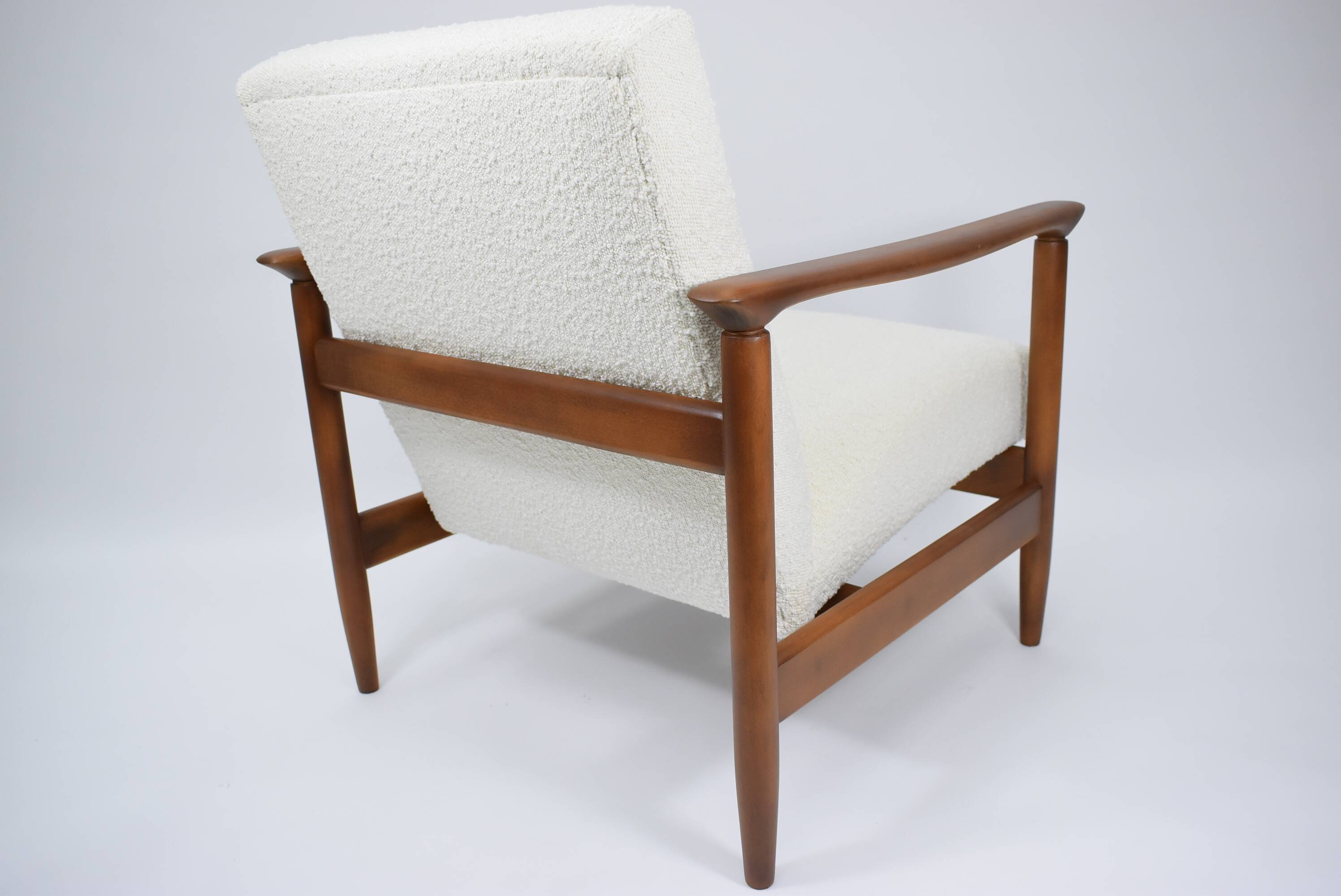 Original vintage armchair, 1960s, designer E.Homma, restored, white bouclé