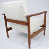 Original vintage armchair, 1960s, designer E.Homma, restored, white bouclé