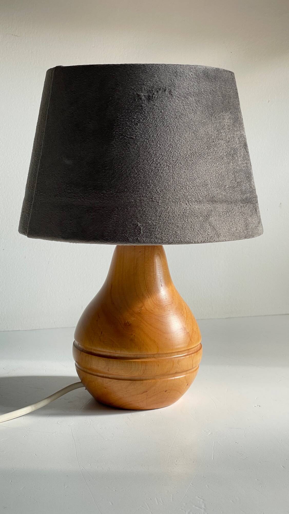 Vintage solid wood and velvet lamp