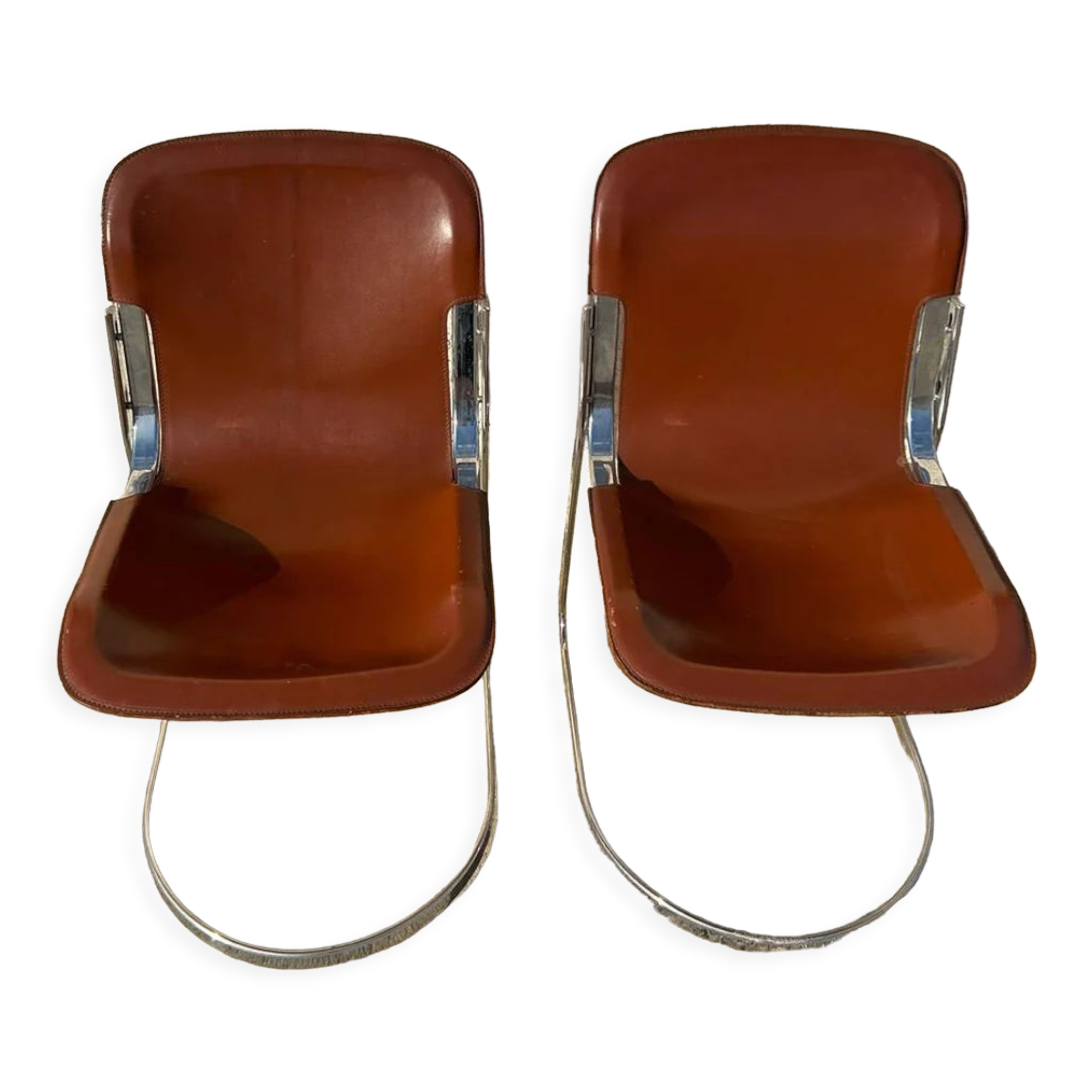 Pair of leather and chromed metal chairs year 70