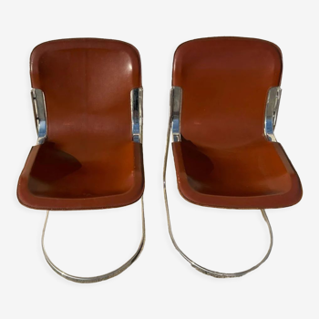 Pair of leather and chromed metal chairs year 70