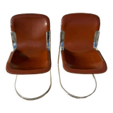 Paire de chaises cuir et métal chromé année 70