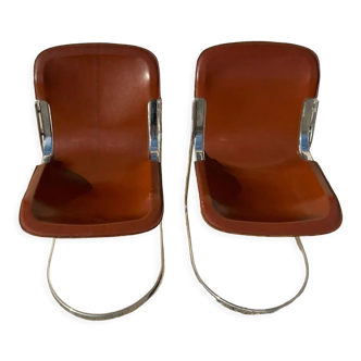 Paire de chaises cuir et métal chromé année 70