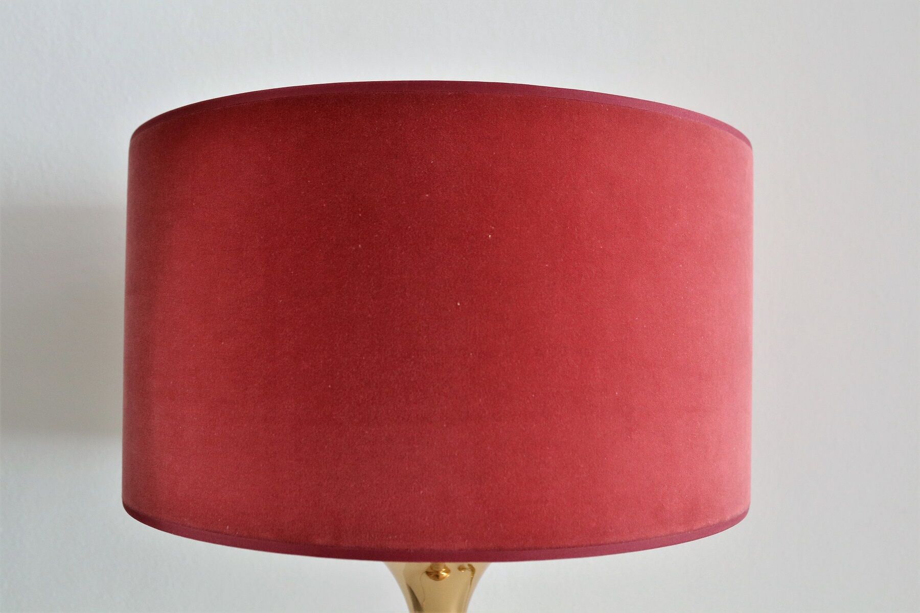 Brass bamboo table lamp by Ingo Maurer with velvet lampshade, 1960