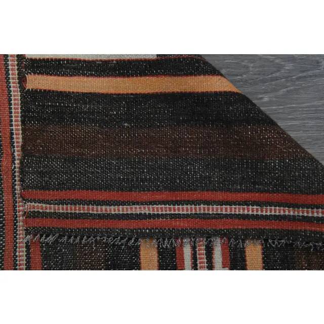 Tapis de couloir vintage turc Oushak fait main en laine et coton marron