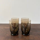 set of 4 art deco glasses, brown chiseled glass