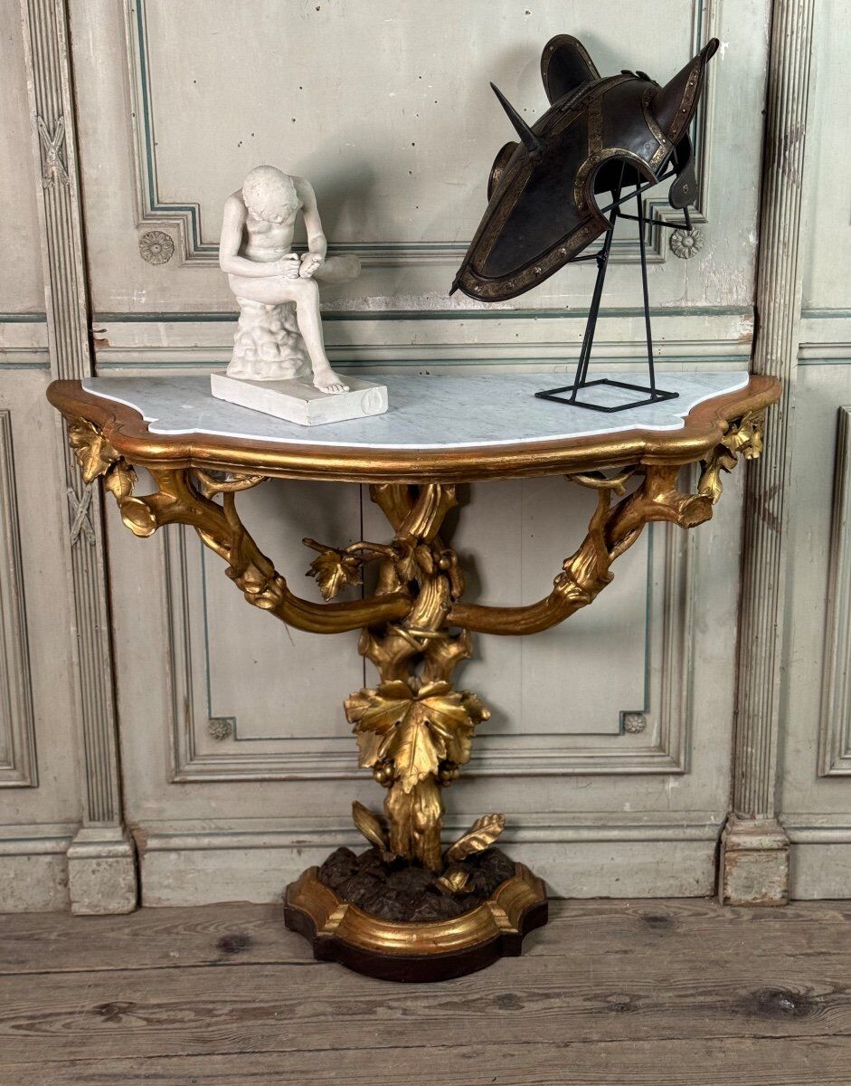 Carved and Gilded Wooden Console Imitating Natural Wood, Italy circa 1880