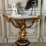 Carved and Gilded Wooden Console Imitating Natural Wood, Italy circa 1880