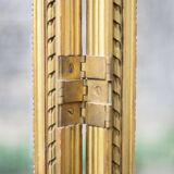 Vintage screen, old 3-panel screen, molded wood and fabric screen
