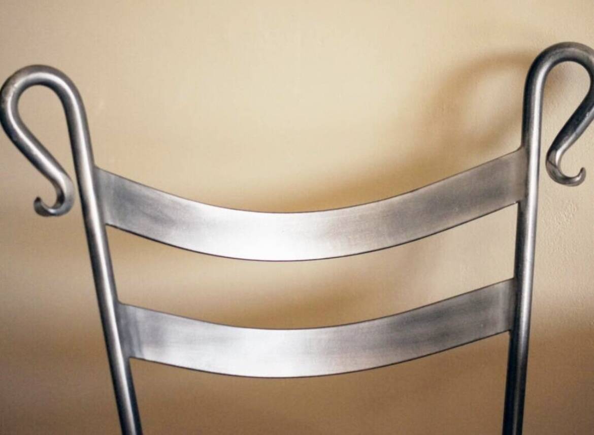 Travertine and wrought iron dining table + 8 chairs