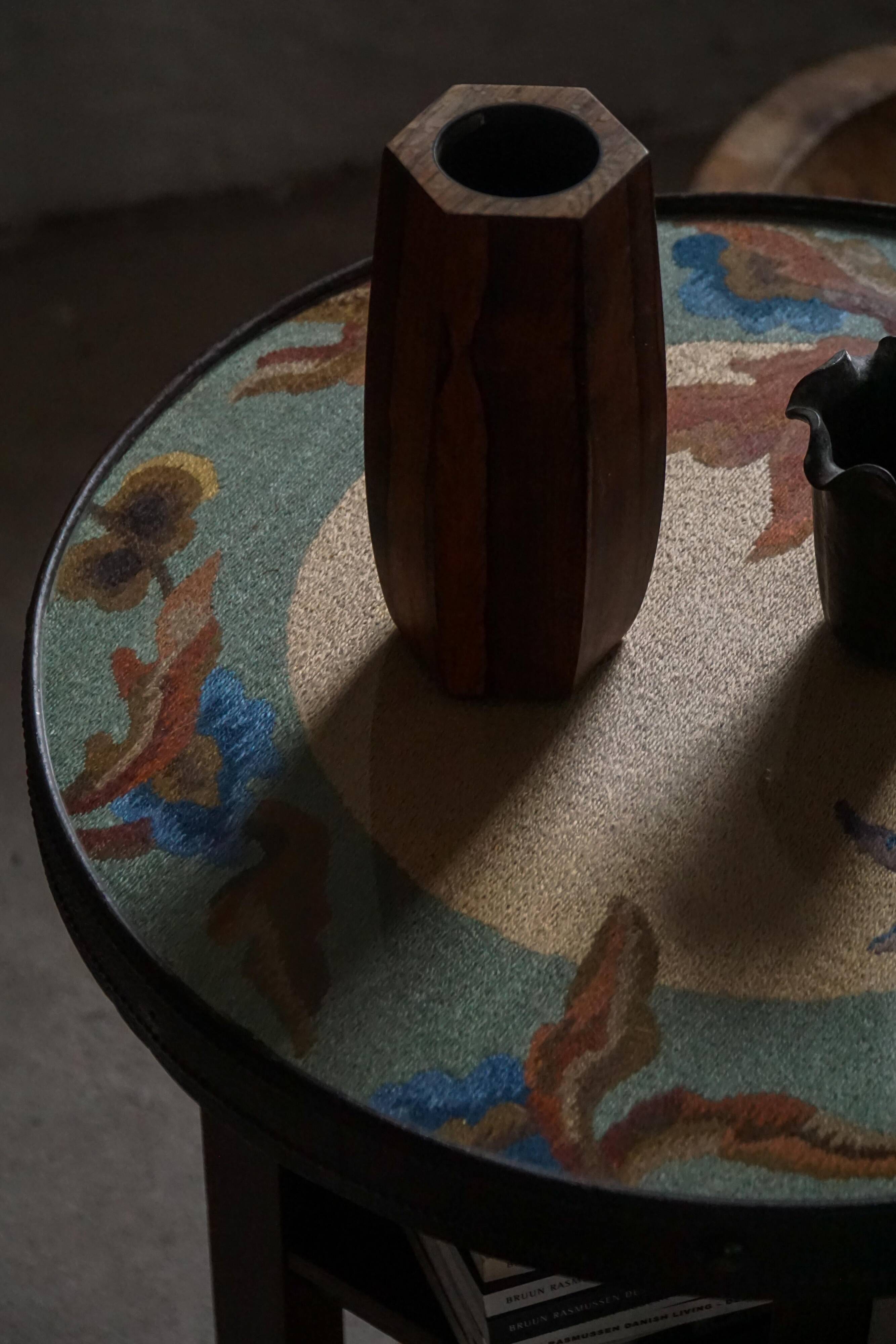 Art Nouveau, round side table with floral glass top, Danish cabinetmaker, 1920s