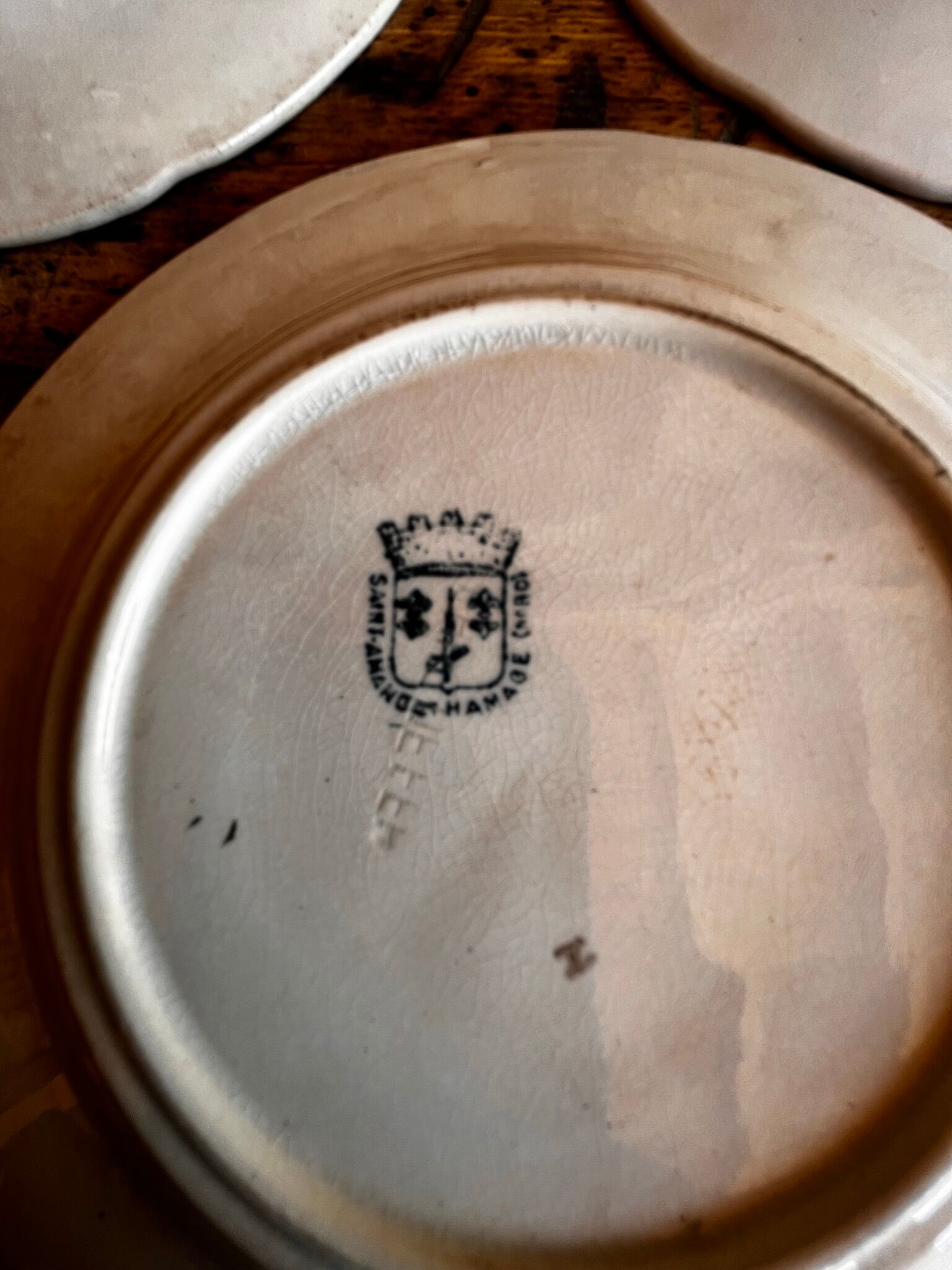 Set of 7 antique dessert plates St Amand and Hamage