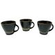 Set of three cups, mid-century modern, black ceramic, Poland, 1970s