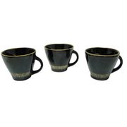 Set of three cups, mid-century modern, black ceramic, Poland, 1970s