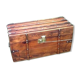 Antique travel chest Wood studded / wrapped in leather Brass lock with key (functional)