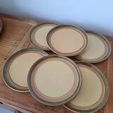 6 vintage green stoneware and enamel plates