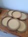 6 vintage green stoneware and enamel plates