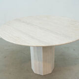 Round Belgian travertine dining table