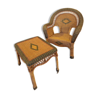 Rattan armchair and coffee table