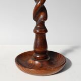 Pair of French Barley Twist candlesticks in wood with silver-plated bobeche