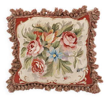 Tapestry Cushion Cover Handwoven French Style Aubusson Floral Rose Bouquet