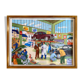 Educational poster Rossignol vintage 60s - at the mechanic and at the station