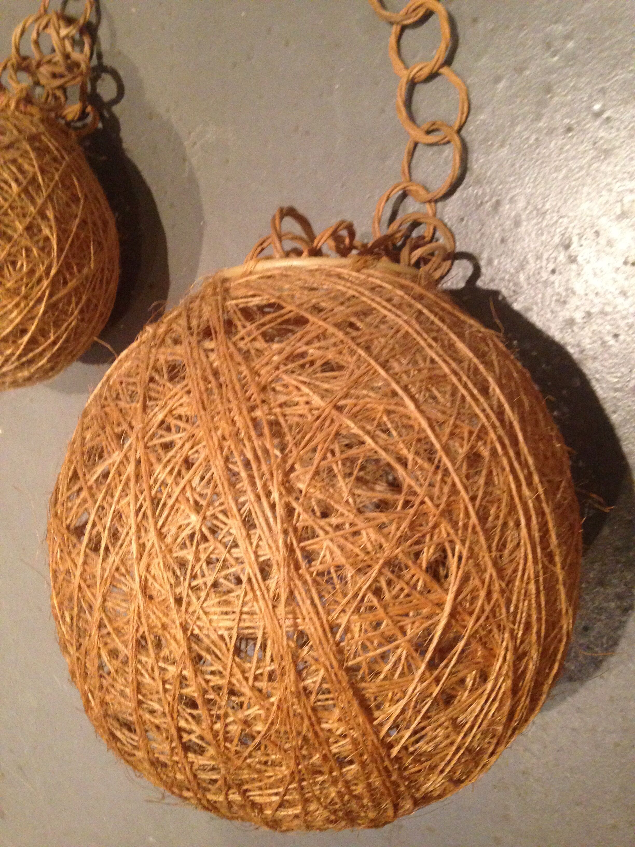 Two vintage wicker twine ball suspensions