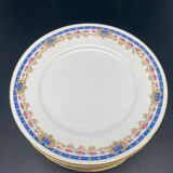 Limoges porcelain cheese/dessert plates with blue border and small pink flowers – MSFP1