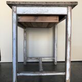 Table vintage wood in raw wood and white industrial chalk