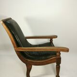 Antique 19th Century Restored British Colonial Plantation Chair Leather Seat
