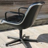 Pollock black leather reclining armchair with fixed ends