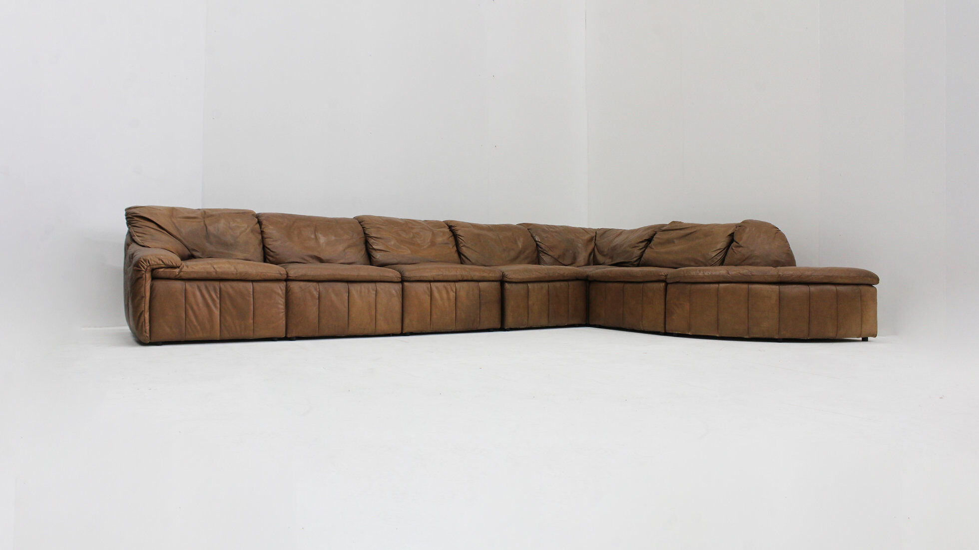 Vintage brown leather modular sofa from Laauser, set of 7