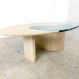 Table basse en travertin et verre années 1970